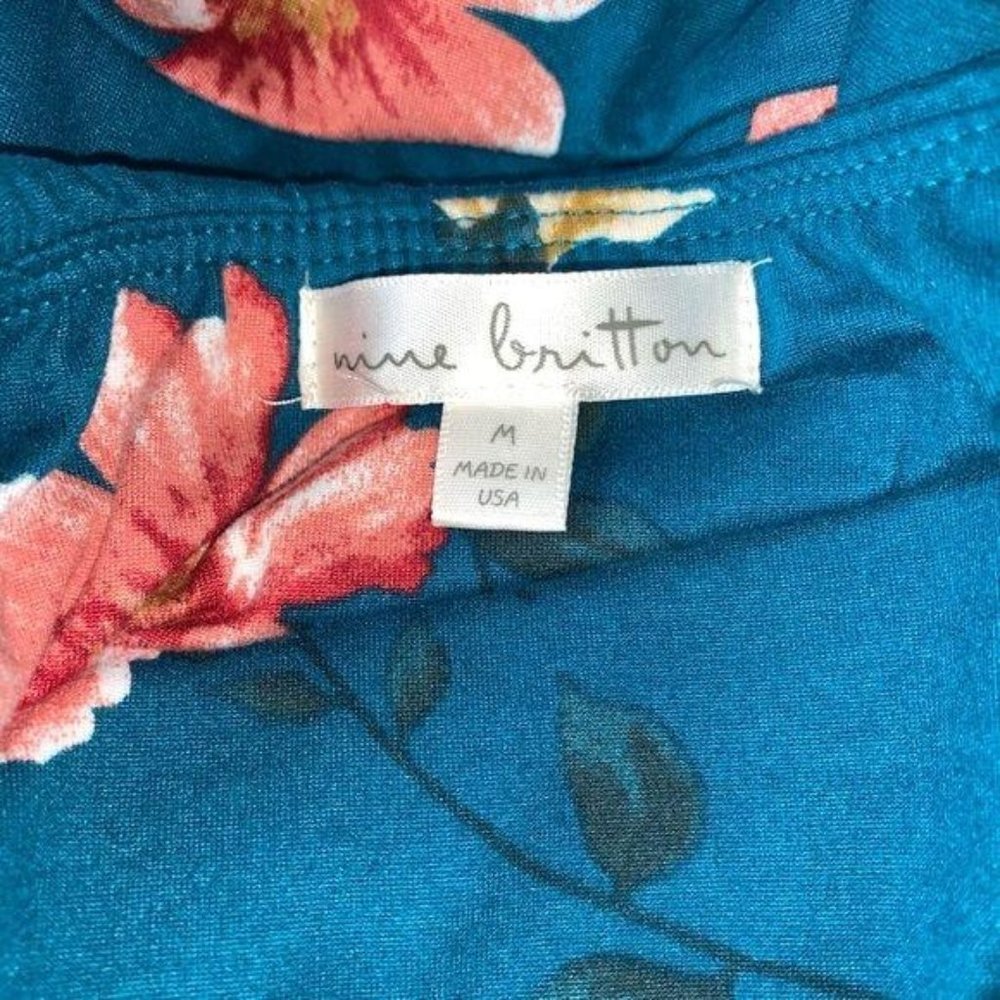 Nine Britton Off Shoulder Teal Floral Mini Dress - Picture 6 of 8